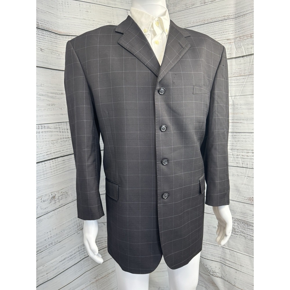 Vintage Versini Men's Black Windowpane Plaid Suit – 40L Blazer &‎ 38Rx30L Pants